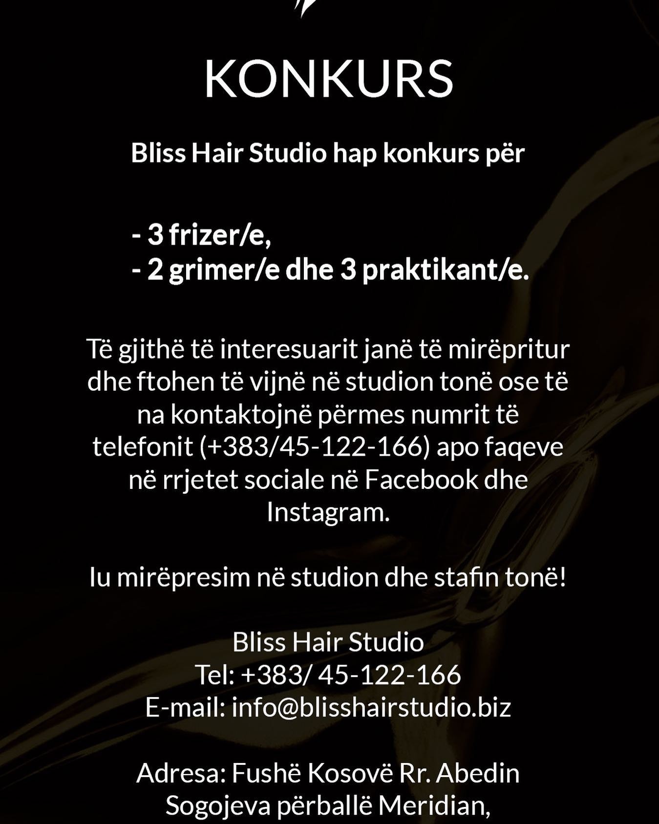 Frizere/e (3), Grimere/e (2), Praktikant/e (3)